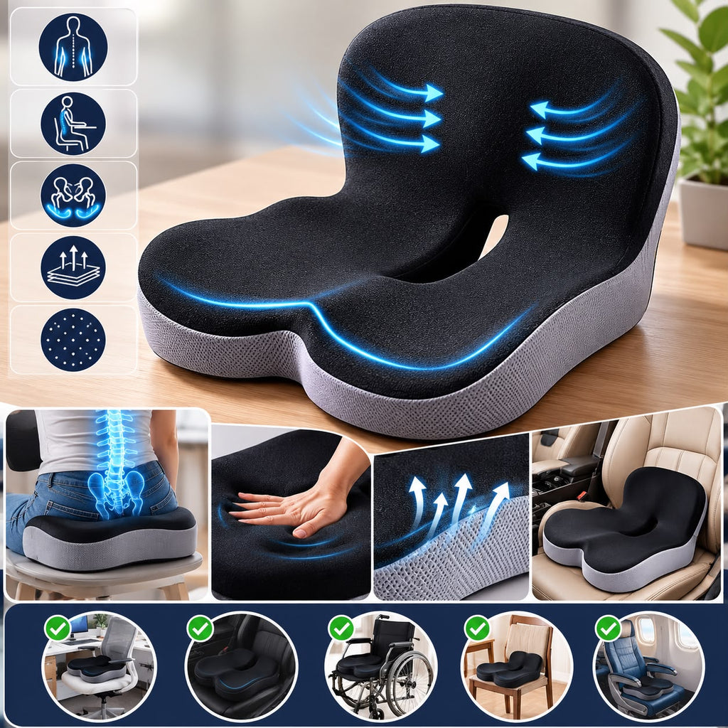 OrthoEase™ Orthopedic Memory Foam Seat Cushion — Tailbone & Sciatica Relief